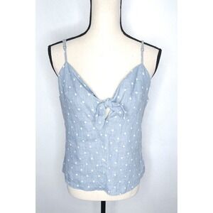 Reformation Polka Dot Linen V-neck Tie Front Crop Top Light Blue Womens Size Med